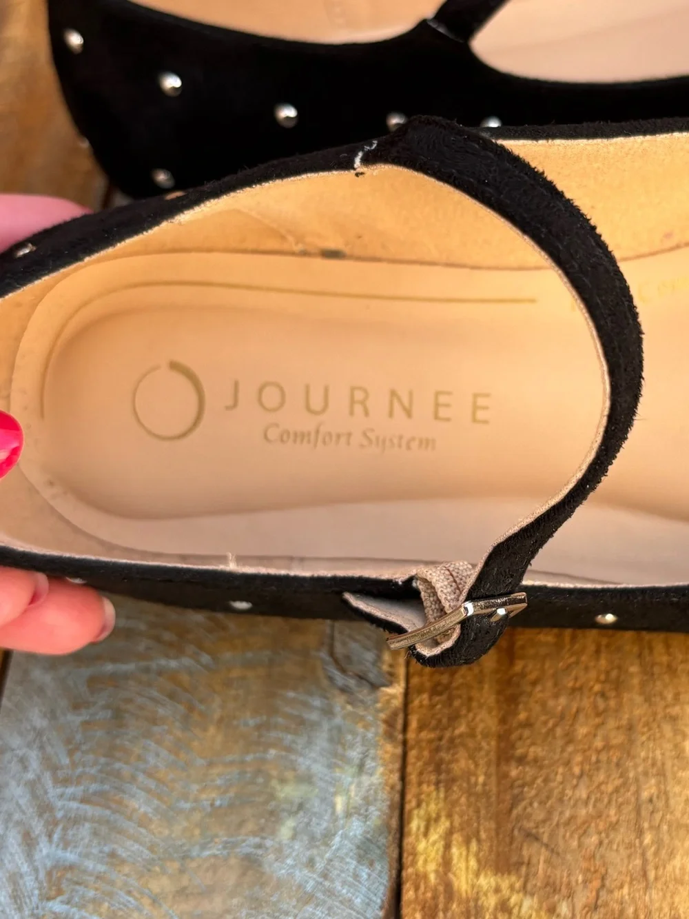 Journee Carrie Black Maryjanes With Silver Button Polka Dots